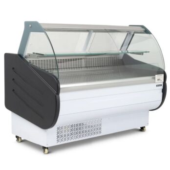 BLIZZARD 1.3m refrigerated serve over counter with a curved glass canopy, stainless steel display deck, and LED lighting for optimal product presentation