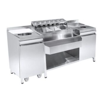 COCKTAIL BAR STATION INCL. SINK, GLASS RINSER, GN CONTAINERS, SPEEDRAIL FOR BOTTLES, CUTTING BOARD AND WASTE BIN